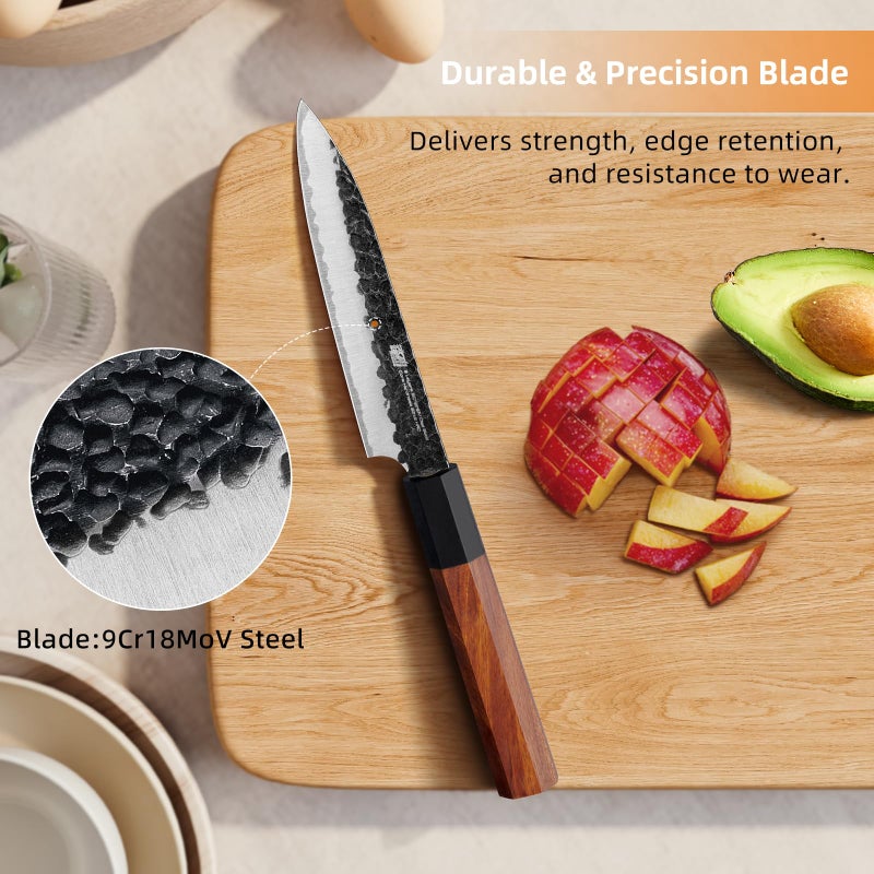 FINDKING Dynasty Series Kitchen Utility Knife, Multi-Purpose Japanese Paring Knife, 9Cr18MoV High Carbon Steel Blade, African Rosewood Octagonal Handle, Small, for Fruits Vegetables, 5 Inches - Image 2